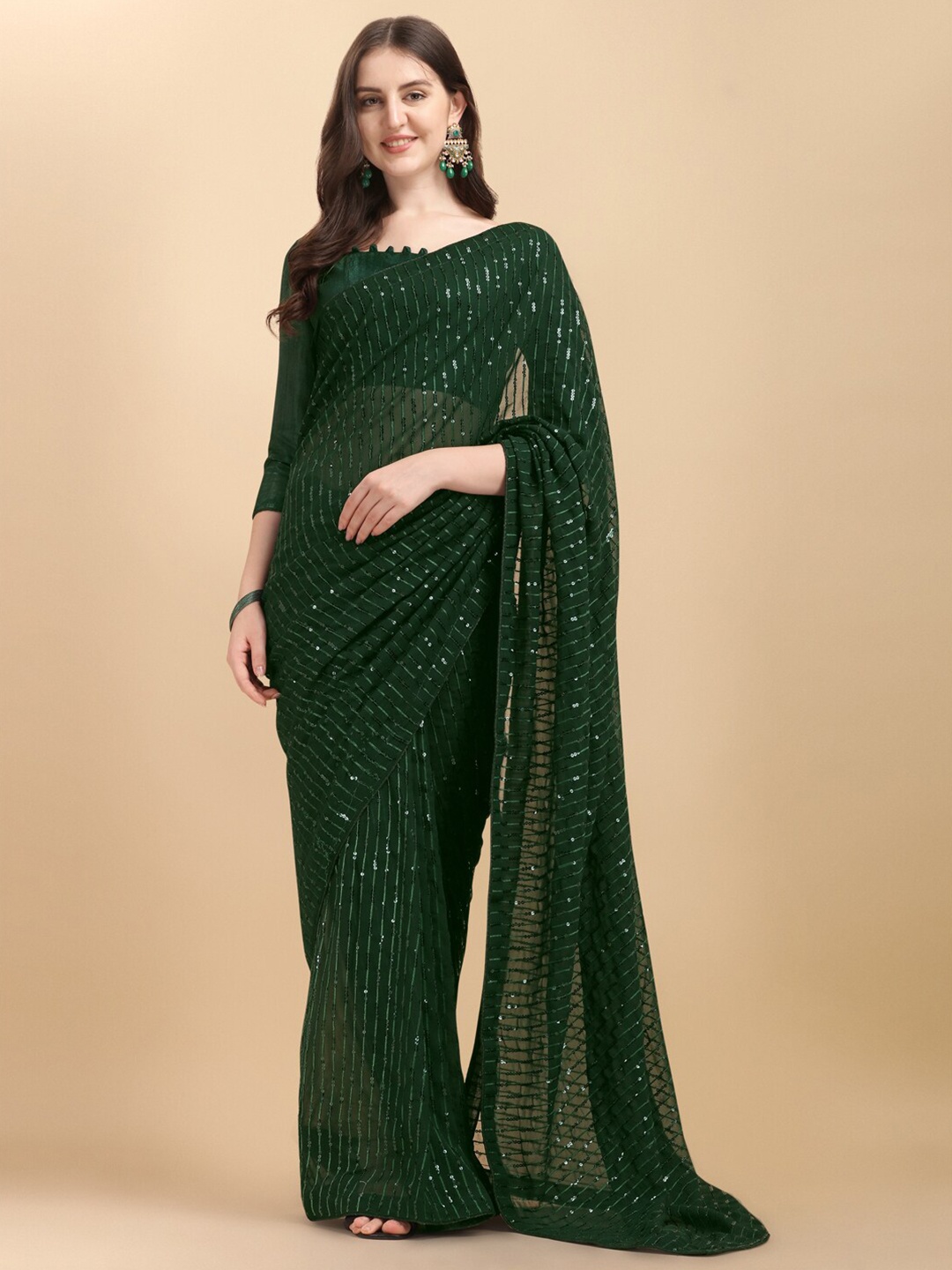 

Amrutam Fab Green Embellished Sequinned Pure Georgette Saree