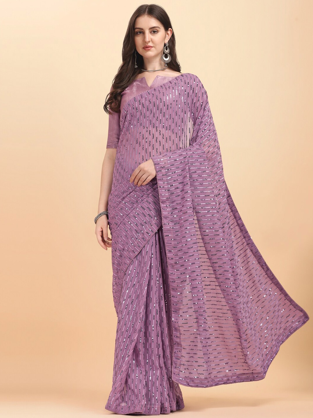 

Amrutam Fab Purple Embellished Sequinned Pure Georgette Saree