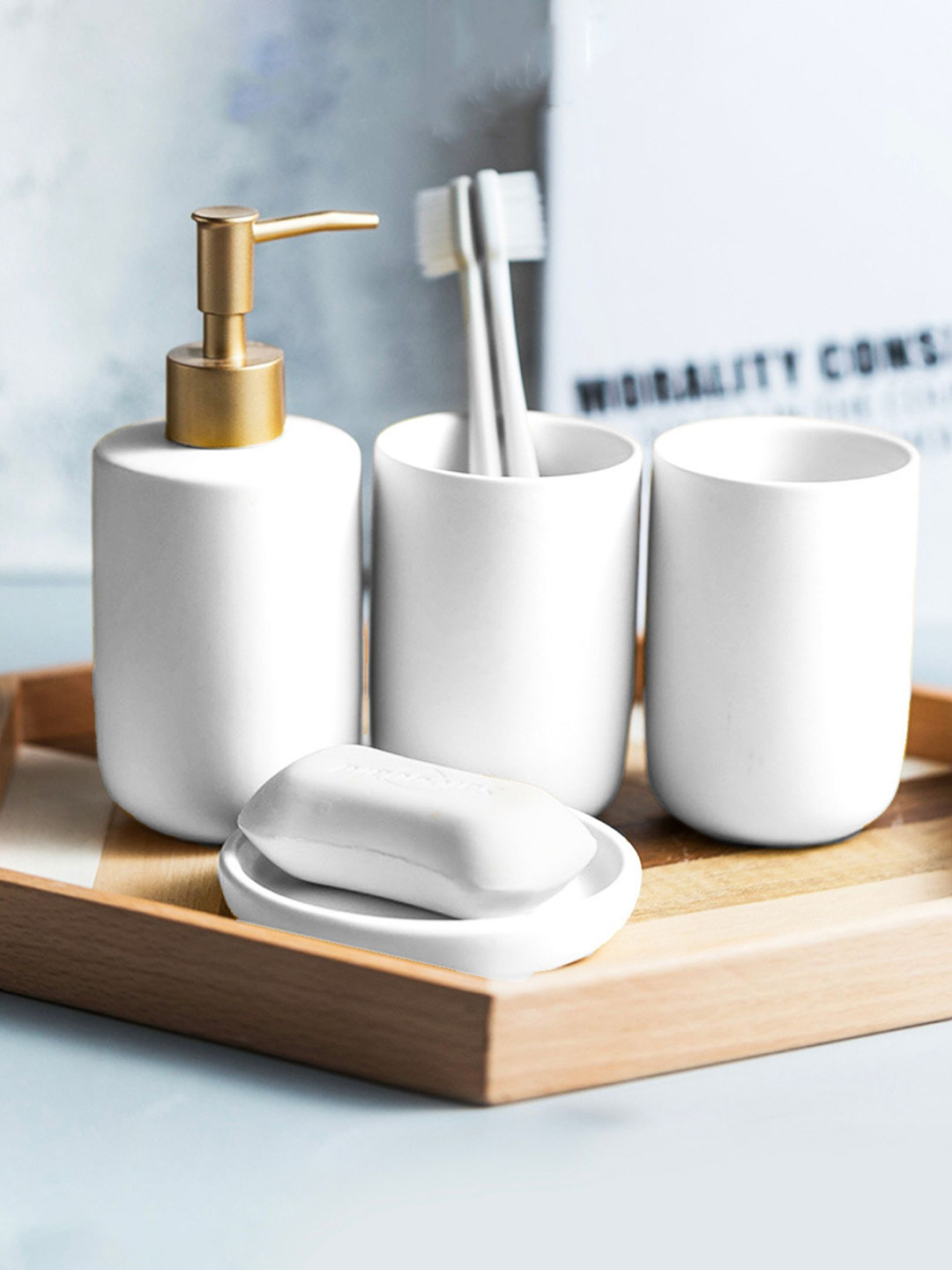 

Nestasia White Pack of 4 Bathroom Accessories Set