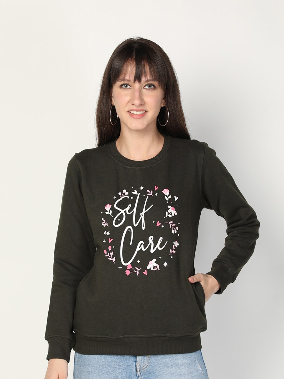 

PROTEX Women Olive Green Printed Sweatshirt