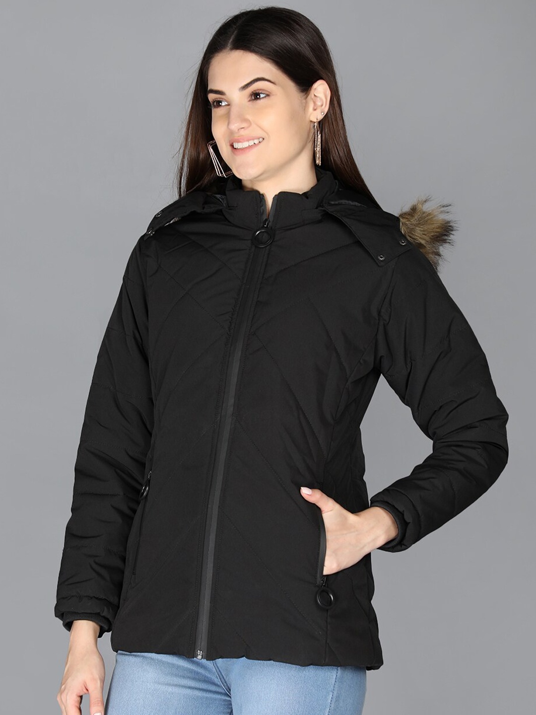 

PROTEX Women Black Outdoor Parka Jacket