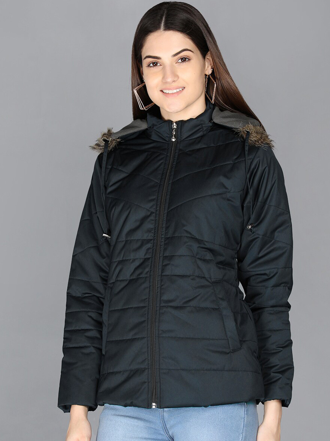 

PROTEX Women Navy Blue Outdoor Puffer Jacket