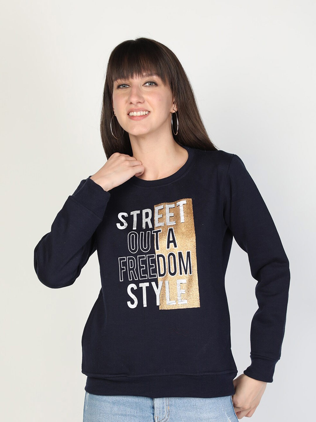 

PROTEX Women Navy Blue Printed Winter Sweatshirt