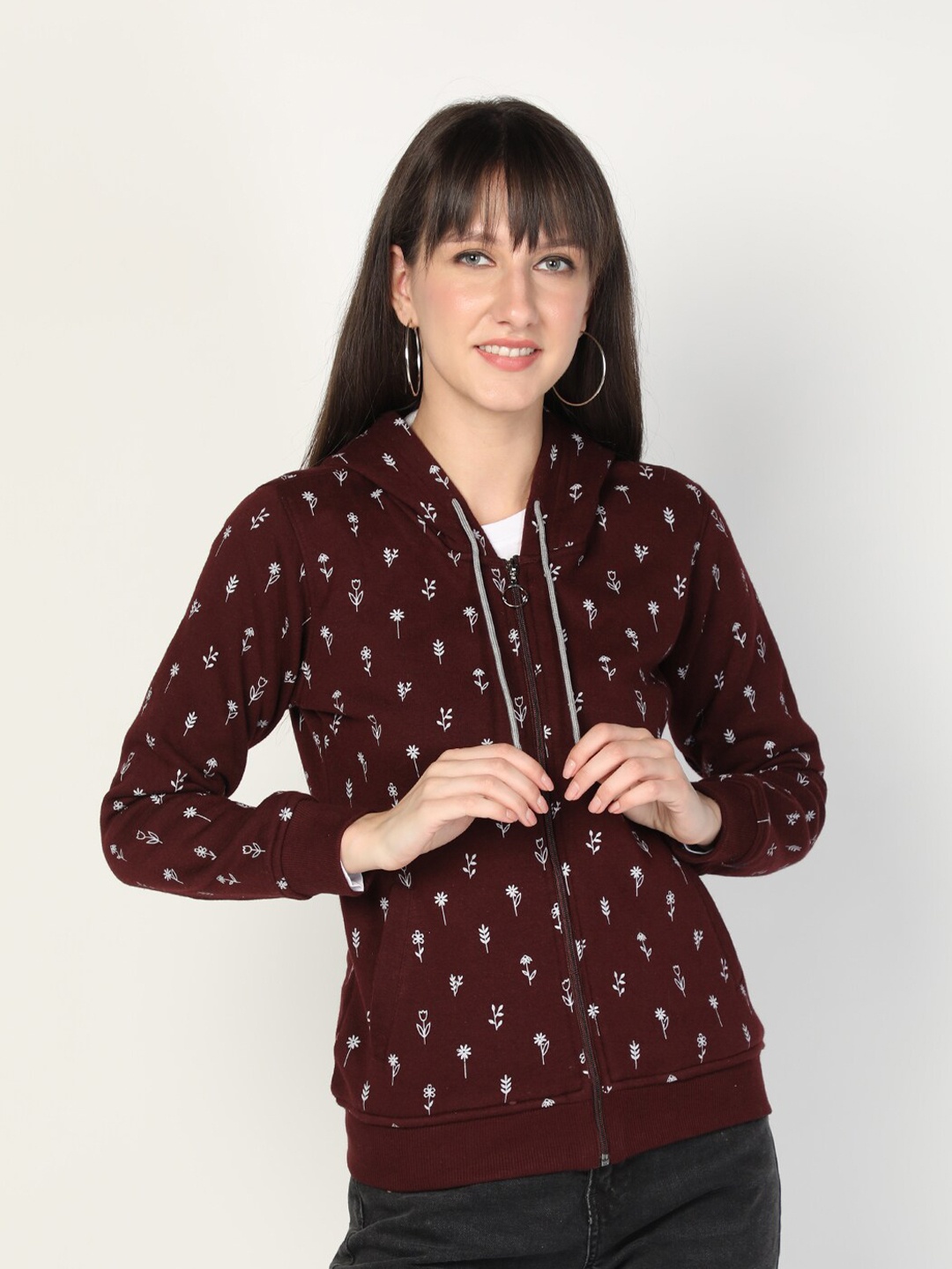 

PROTEX Women Maroon Printed Hooded Sweatshirt