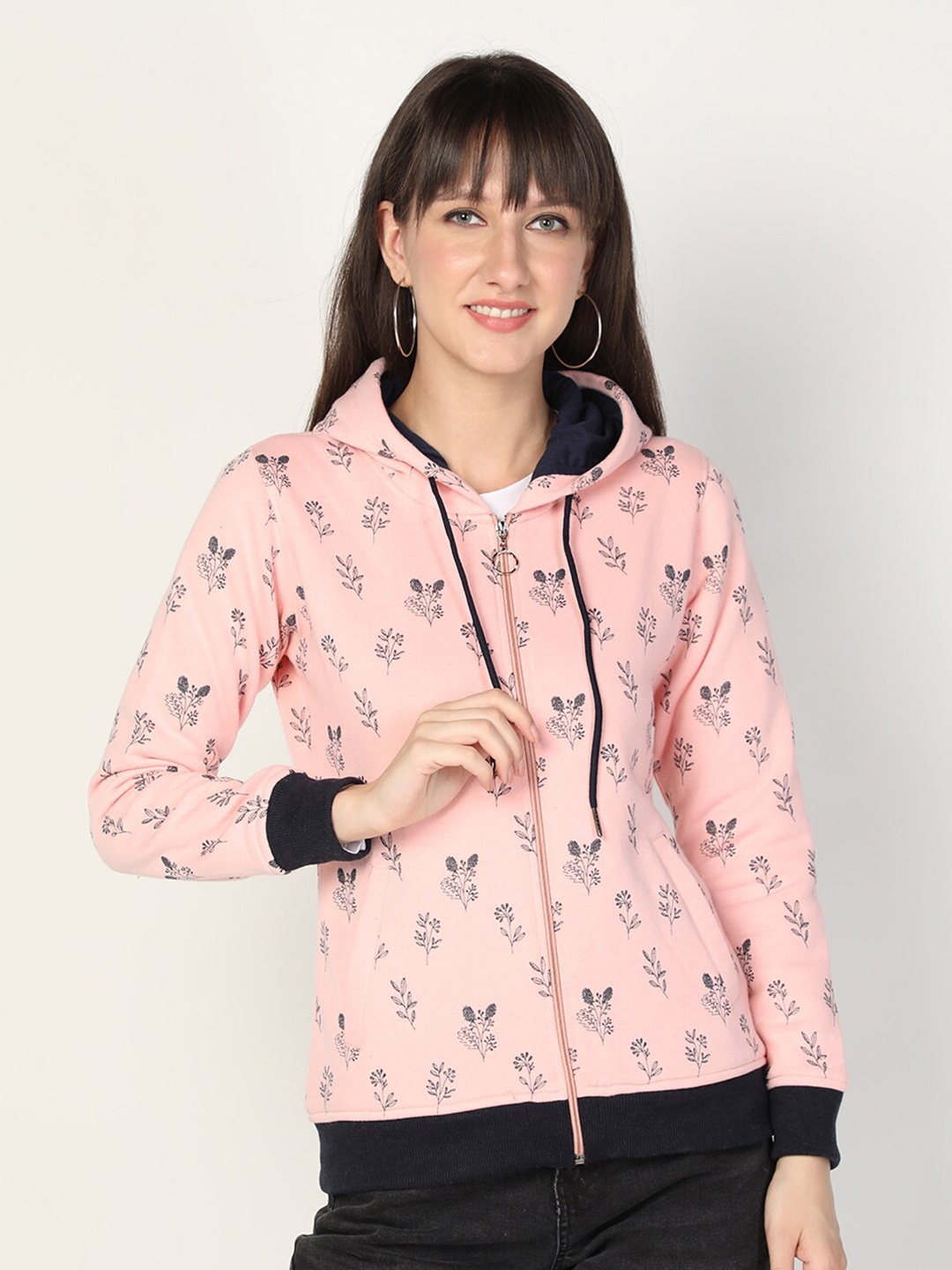 

PROTEX Women Peach-Coloured Printed Hooded Sweatshirt