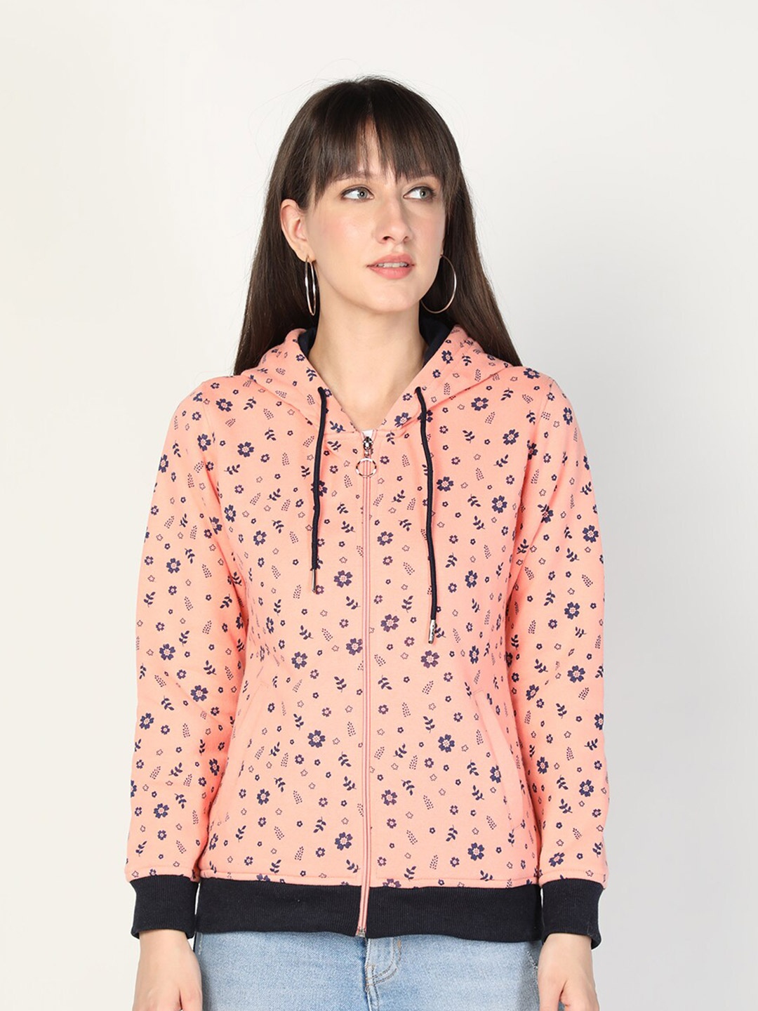 

PROTEX Women Peach-Coloured Printed Hooded Sweatshirt