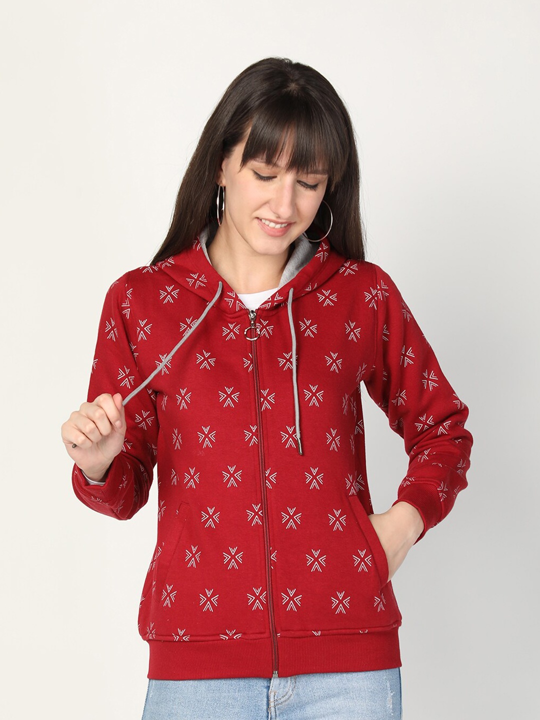

PROTEX Women Maroon Printed Hooded Sweatshirt