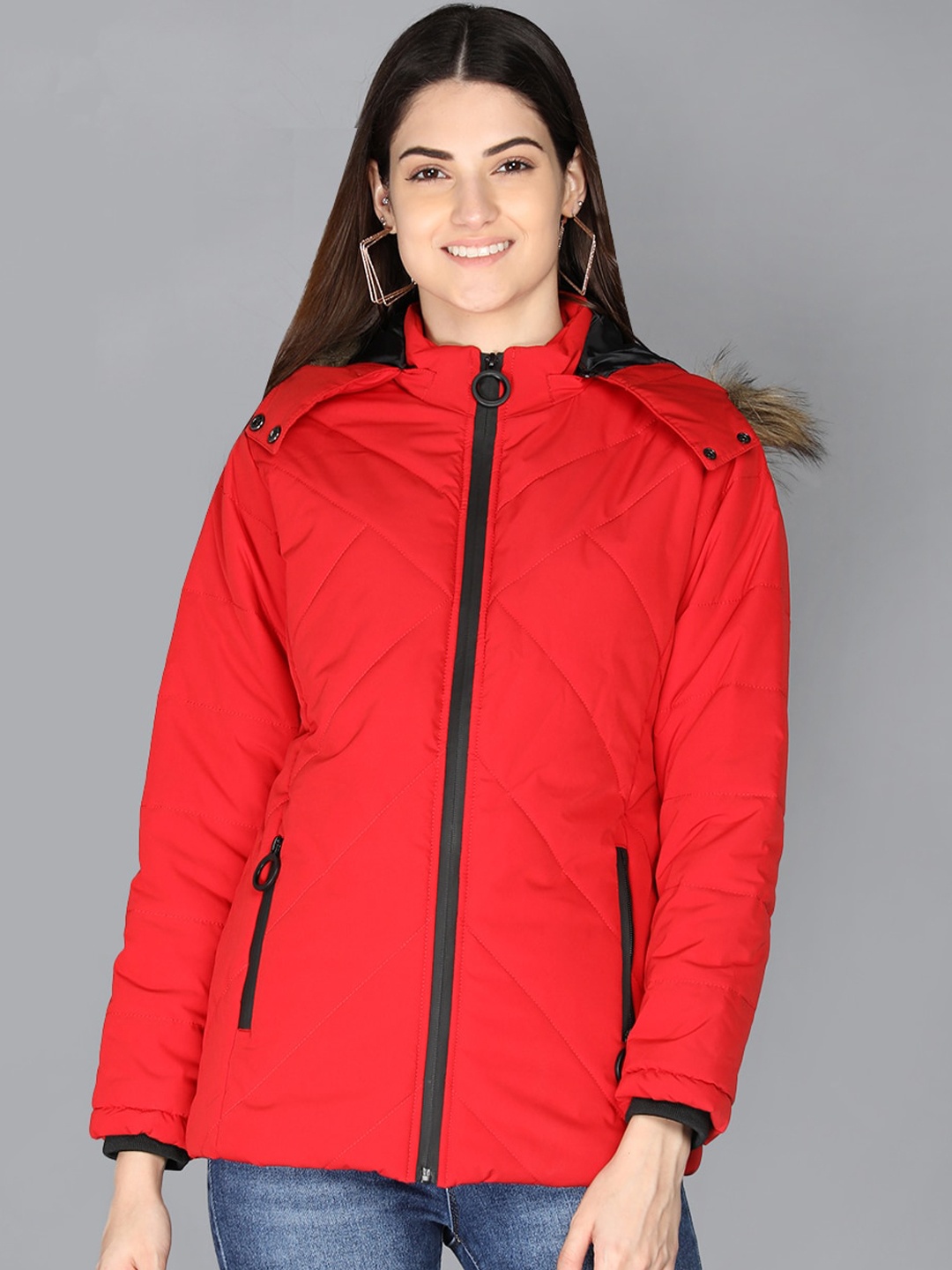 

PROTEX Women Red Outdoor Stylish Winter Wear Parka Jacket