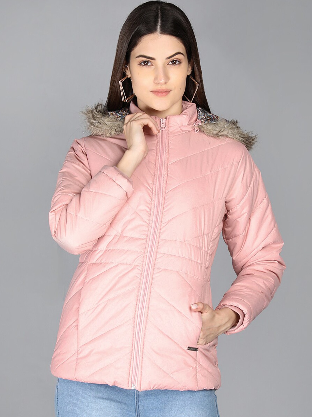 

PROTEX Women Peach-Coloured Outdoor Stylish Winter Wear Parka Jacket