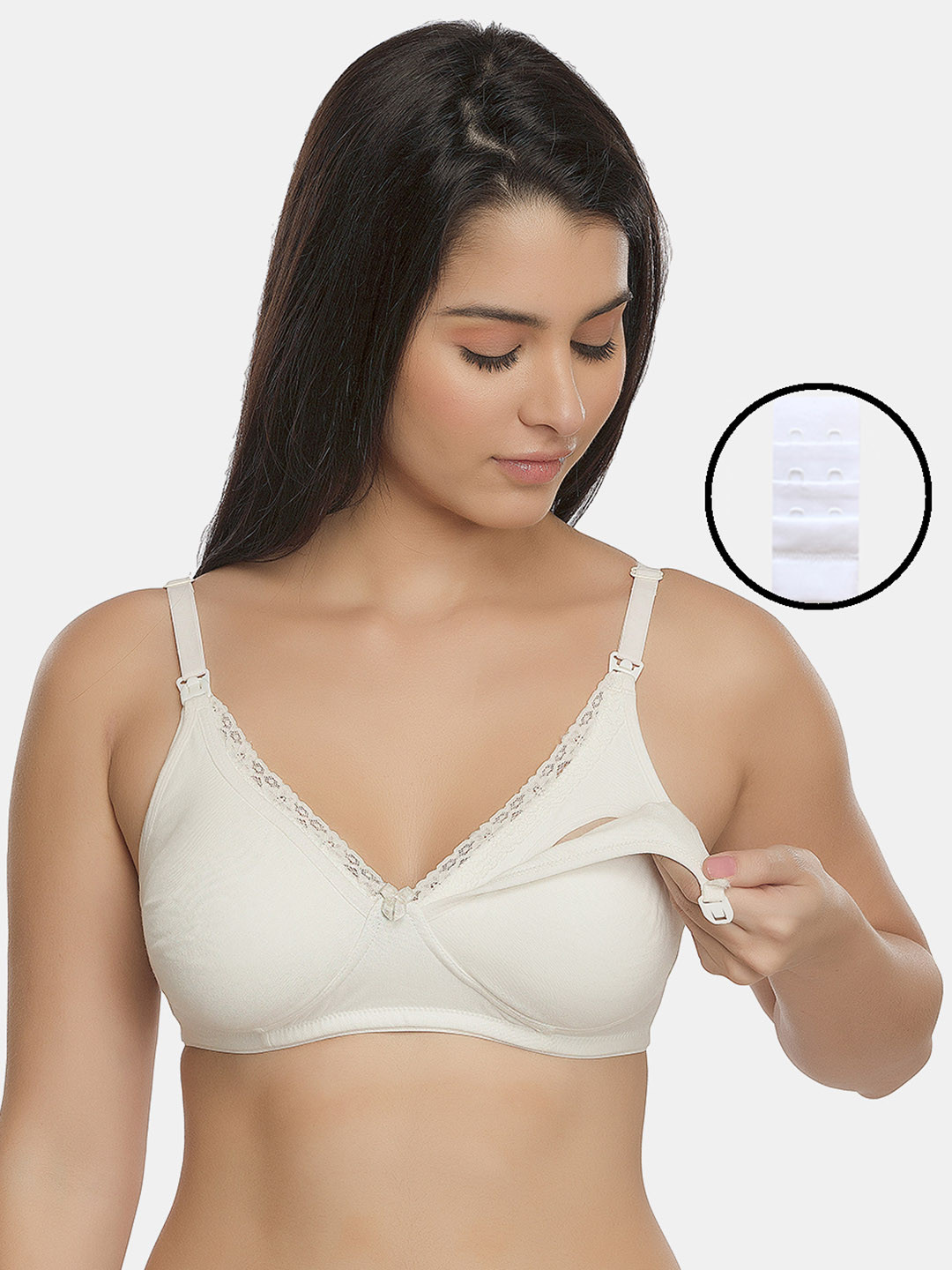 

Inner Sense White Organic Cotton Antimicrobial Laced Soft Nursing Bra with an extender, Off white