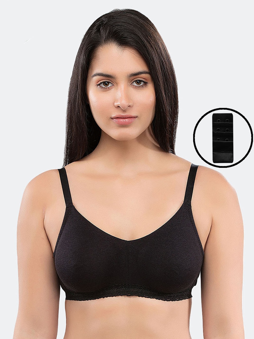 

Inner Sense Black Organic Cotton Seamless Everyday Laced Bra with an extender