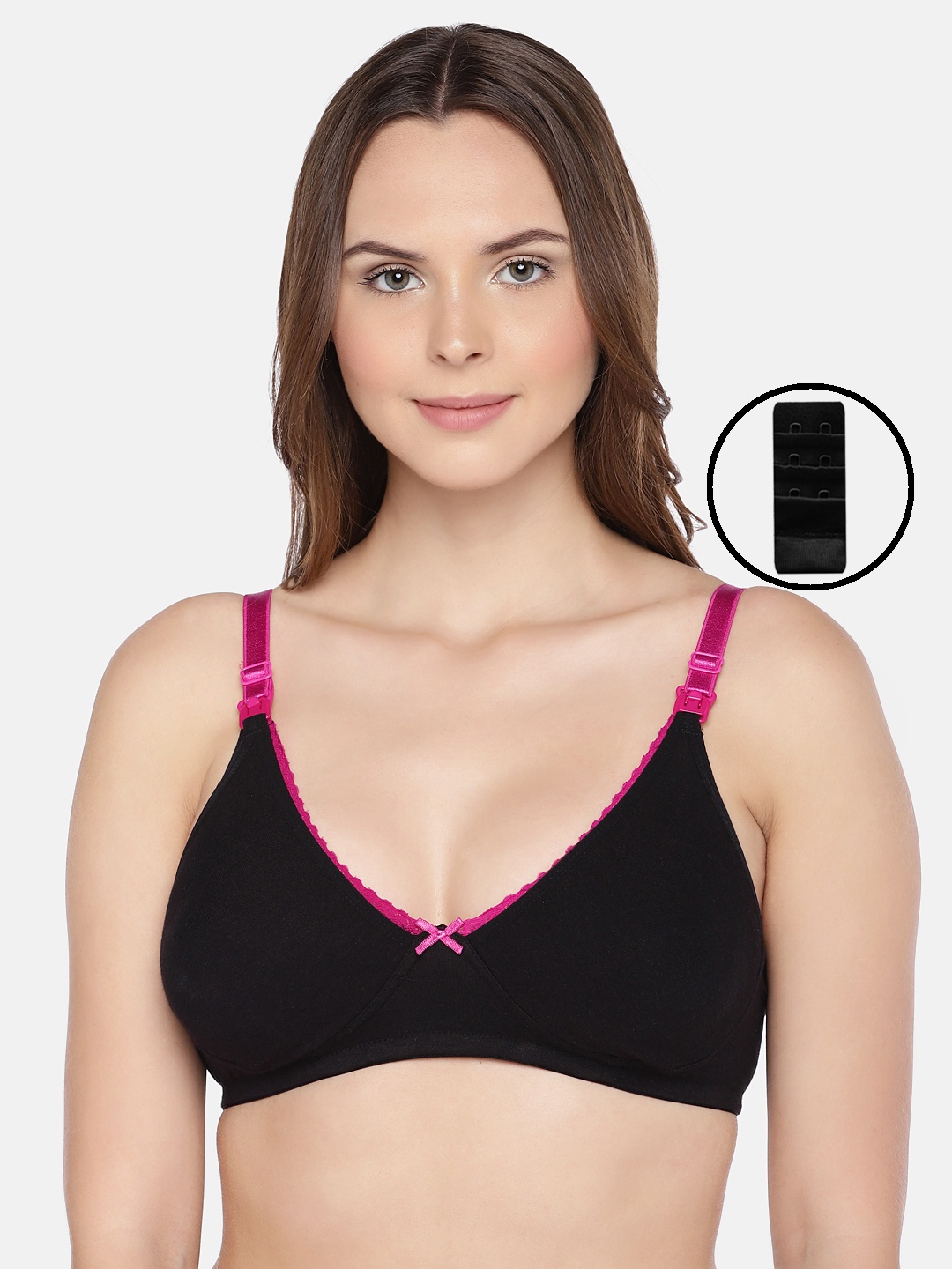 

Inner Sense Black Organic Cotton Antimicrobial Laced Soft Nursing Bra with an extender