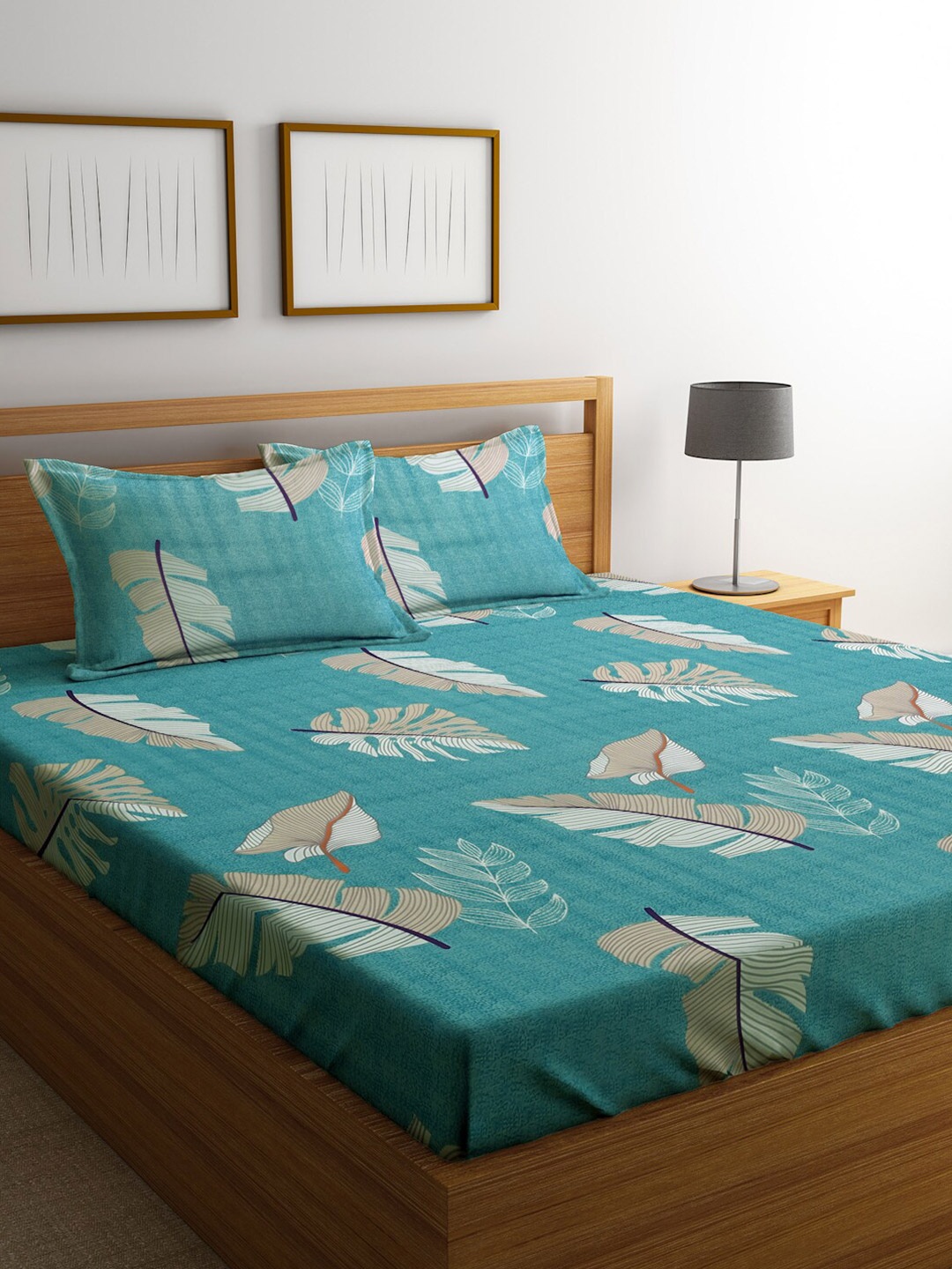 

KLOTTHE Green Floral 300 TC Cotton Blend Double Bedsheet Set
