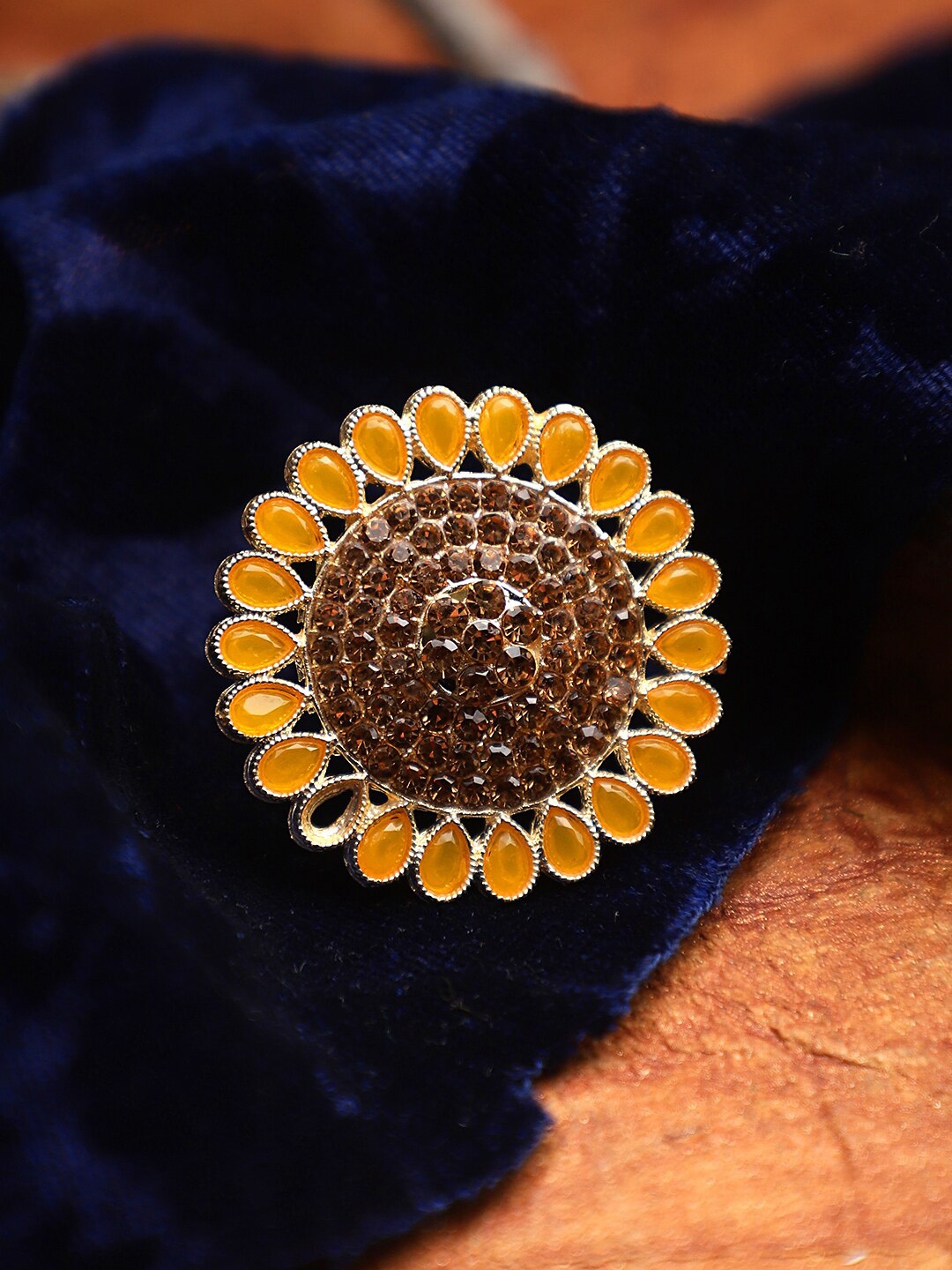 

CARDINAL Gold-Toned & Yellow Stone-Studded Finger Ring