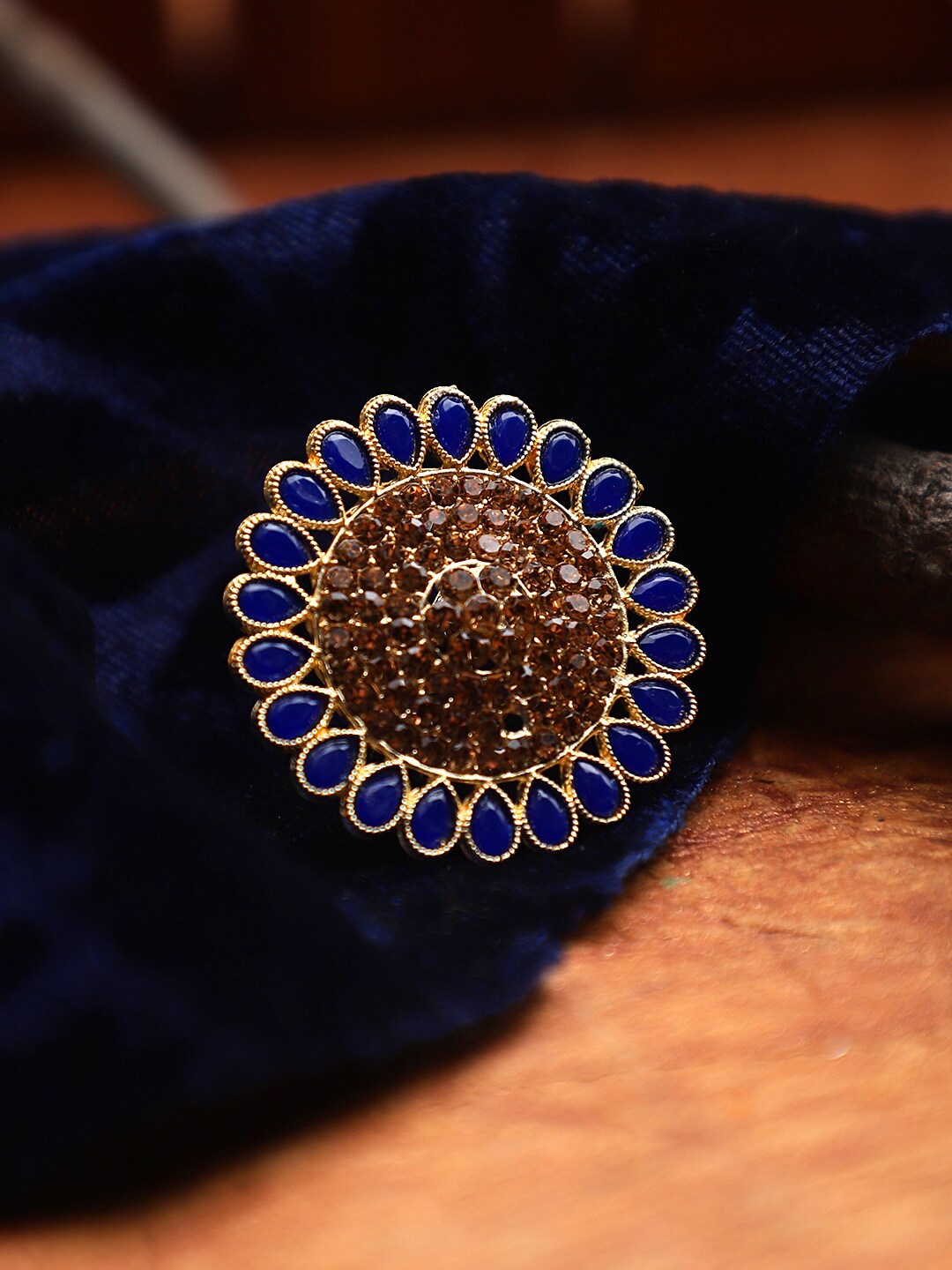 

CARDINAL Gold-Toned & Blue Stone Studded Adjustable Ring