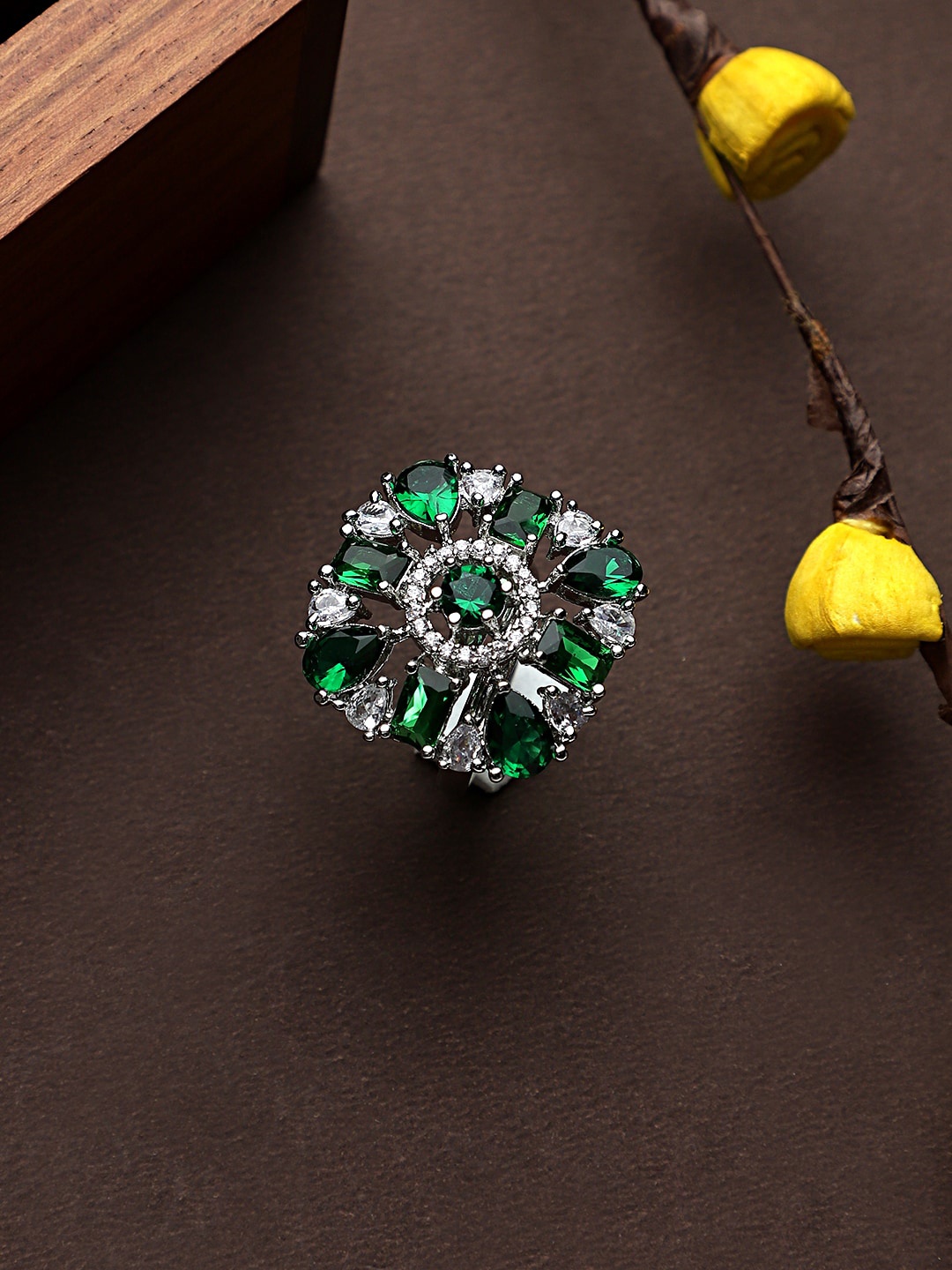 

CARDINAL Women Green Studded Adjustable Finger Ring
