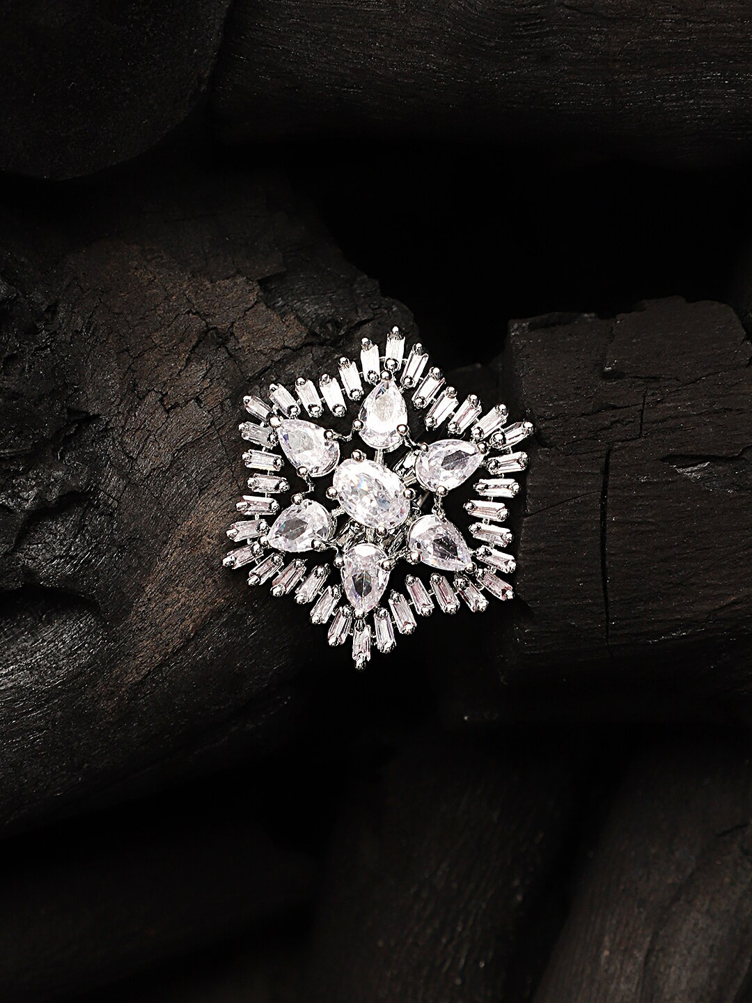 

CARDINAL Silver-Toned American Diamond Adjustable Ring