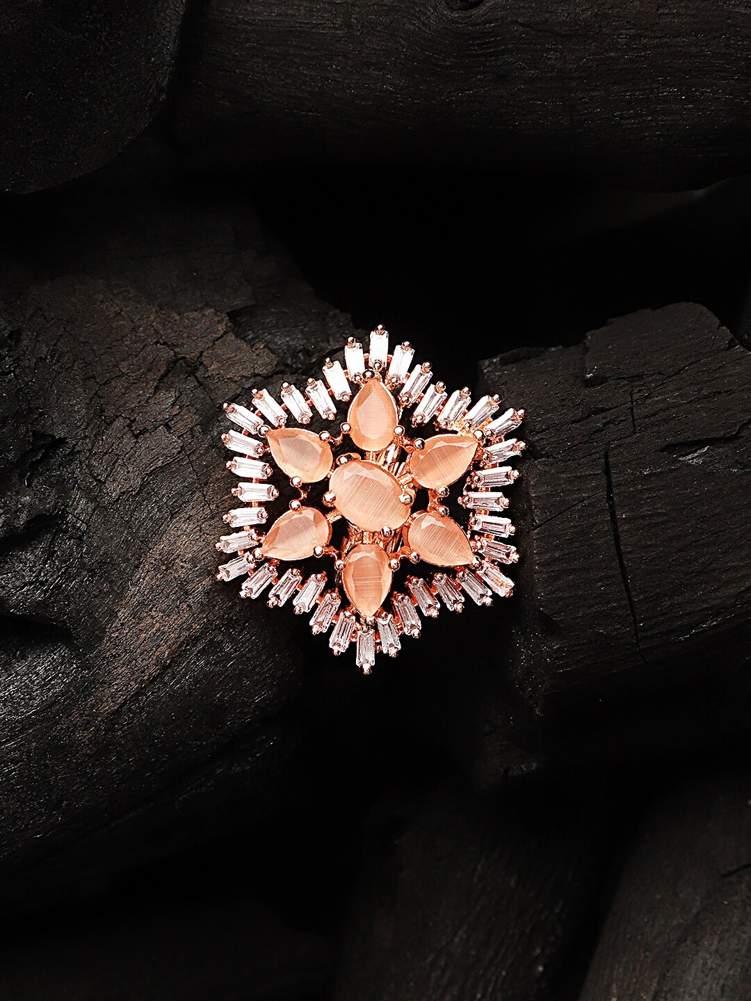 

CARDINAL Rose Gold-Toned AD Studded Finger Ring