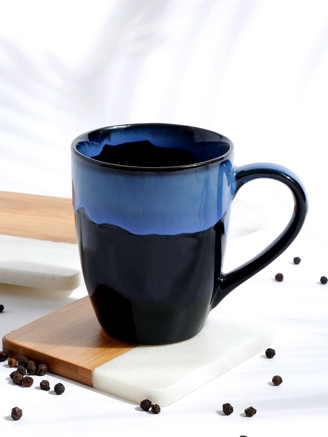 

EK BY EKTA KAPOOR Navy Blue & Blue Glazed Textured Ceramic Mugs 300ml