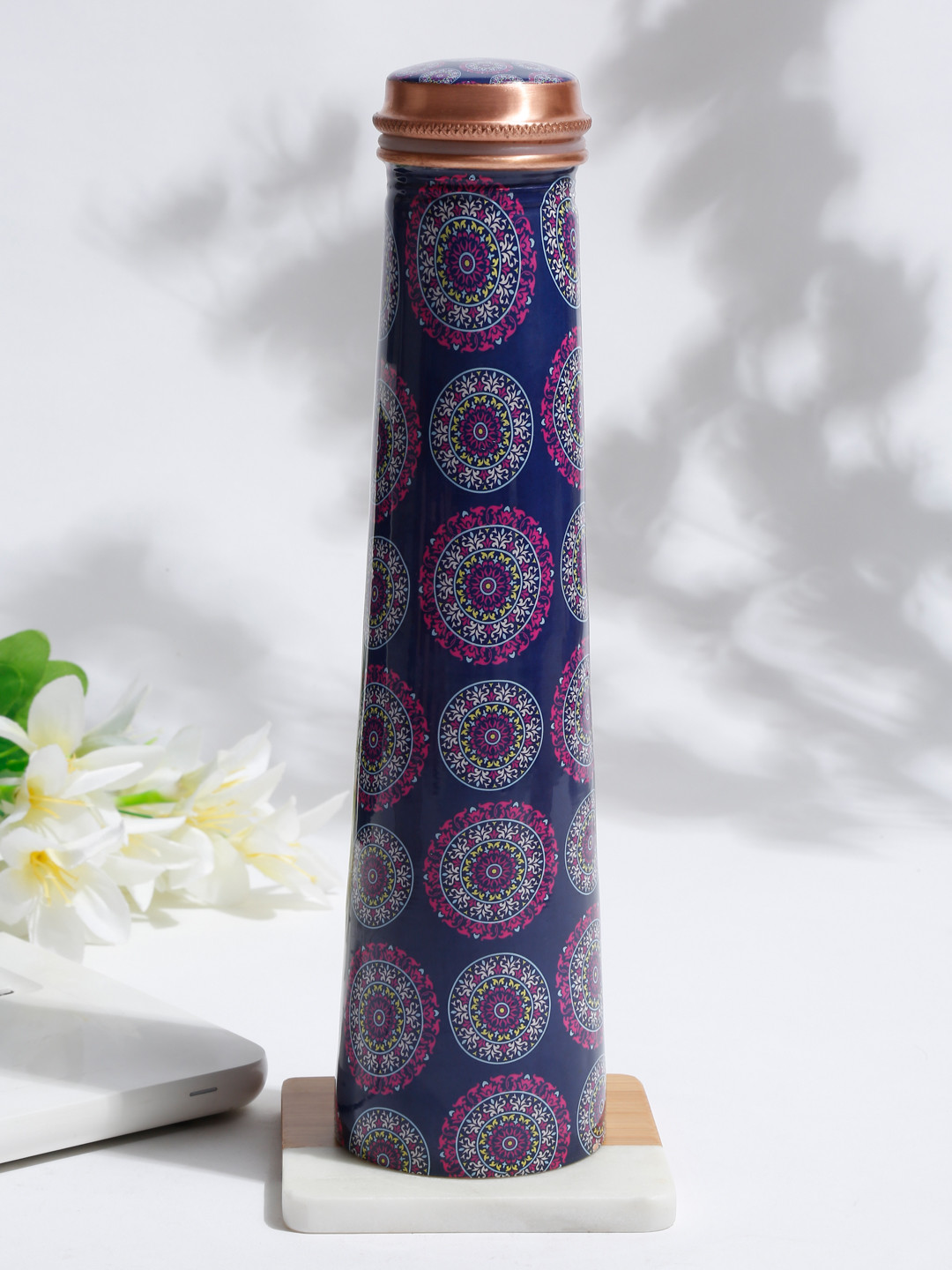 

EK BY EKTA KAPOOR Navy Blue & Copper-Toned Enamel Printed Copper Bottle - 1 L