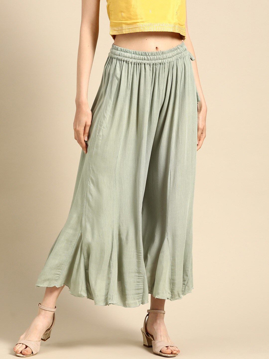 

TAG 7 Women Green Flared Palazzos