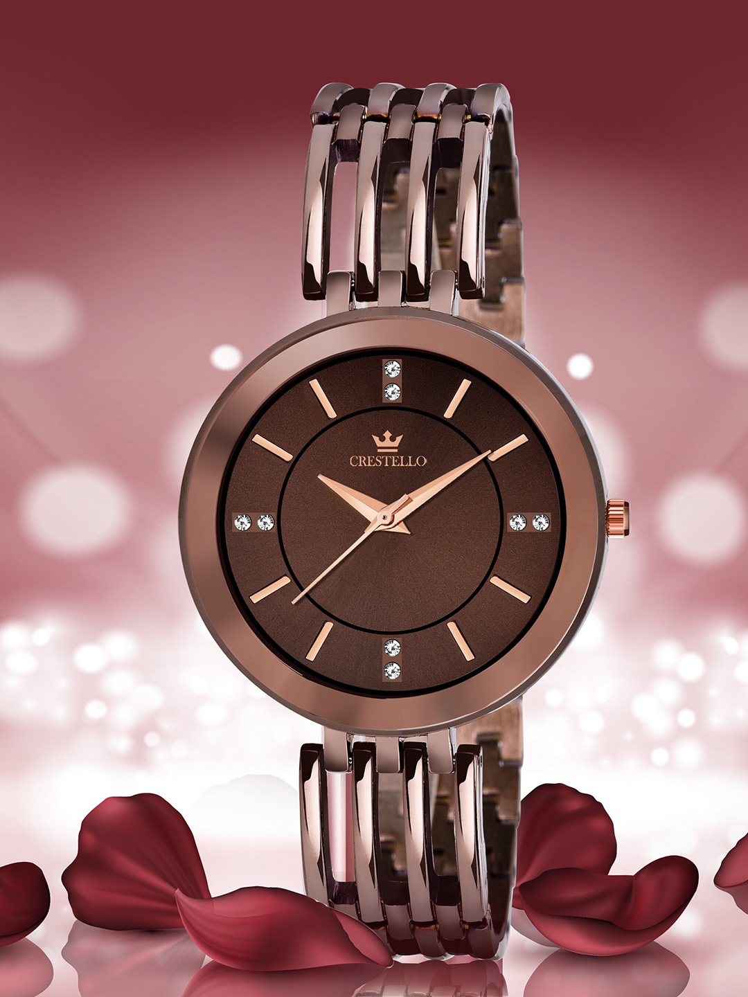 

CRESTELLO Women Brown Brass Embellished Dial & Brown Bracelet Style Straps Analogue Watch CR-JWL124-BRWN