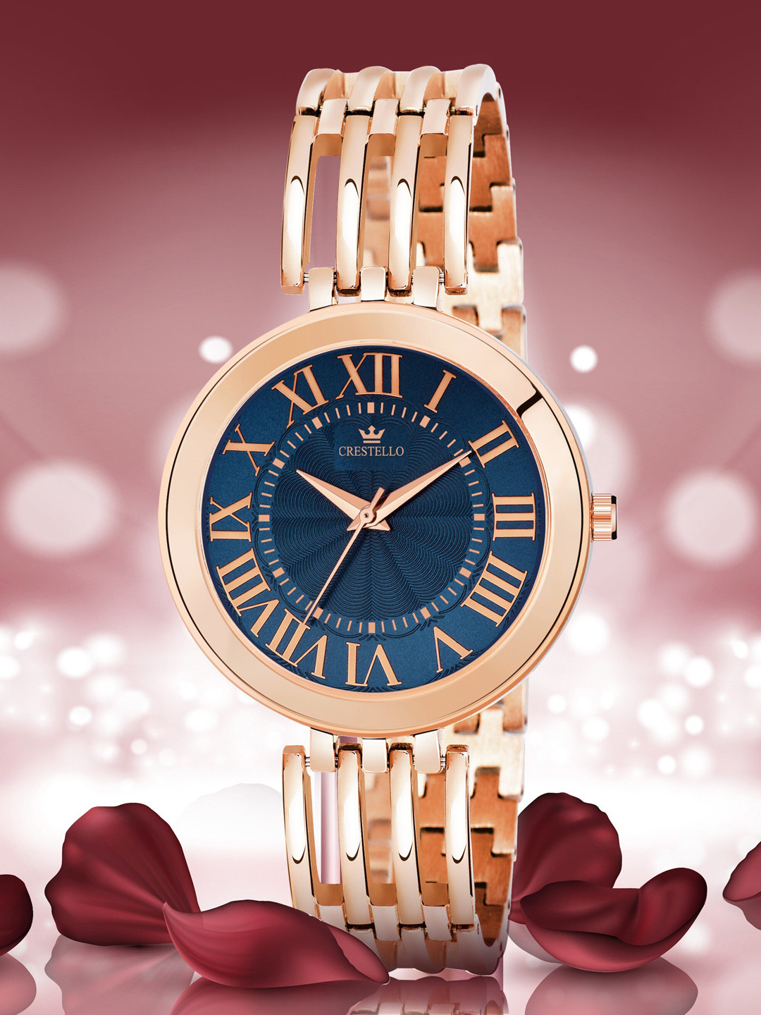 

CRESTELLO Women Blue Brass & Rose Gold Toned Bracelet Style Analogue Watch