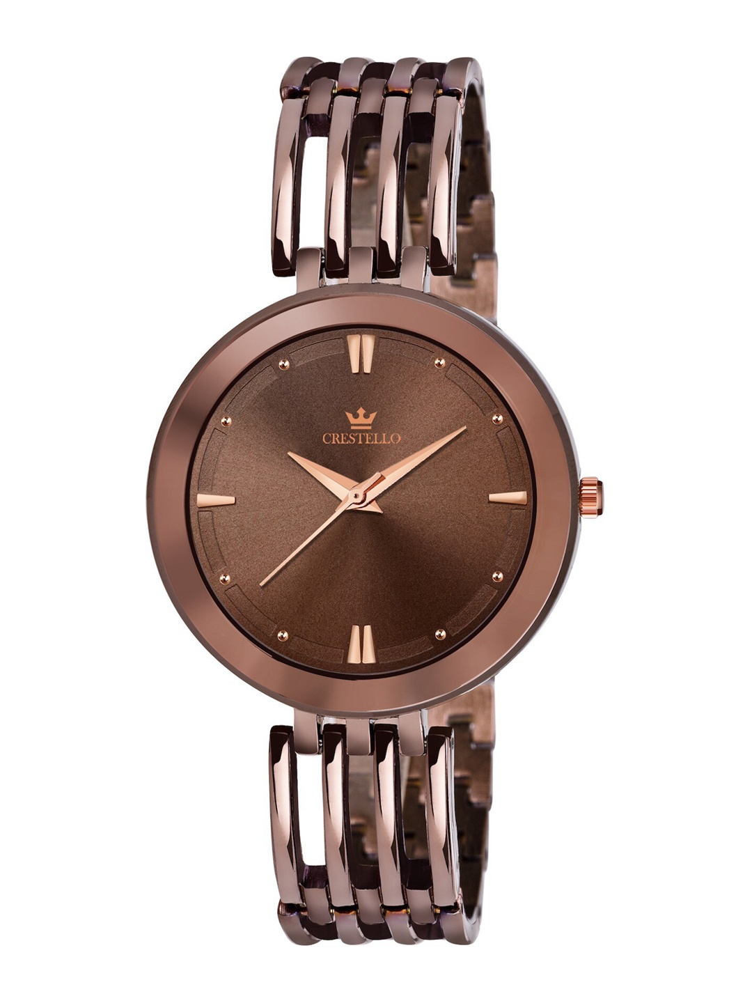 

CRESTELLO Women Brown Brass Dial & Brown Bracelet Style Straps Analogue Watch CR-JWL122-BRWN-Brown