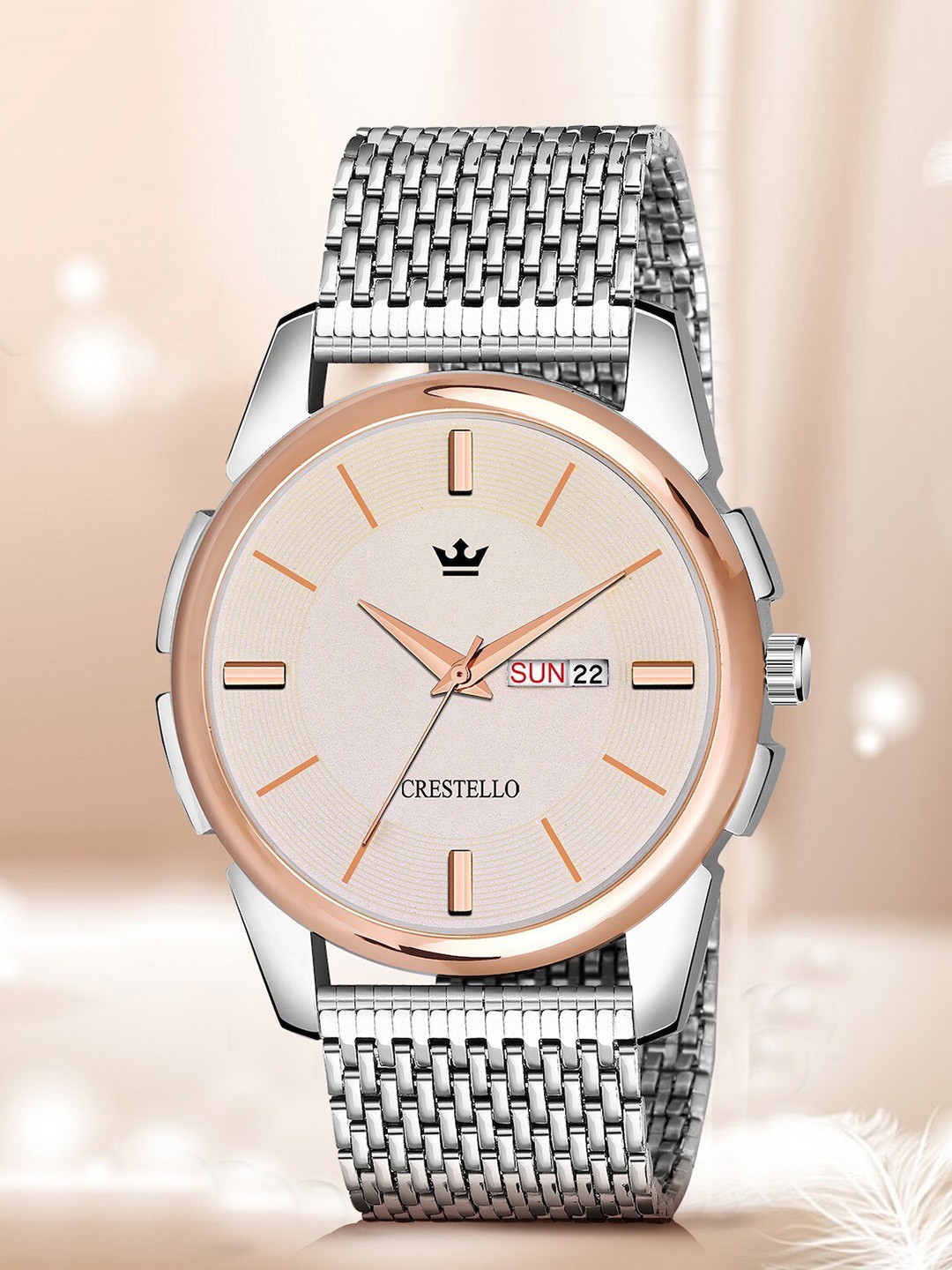

CRESTELLO Men Gold-Toned Brass Dial & Silver Toned Stainless Steel Analogue Watch, Rose gold