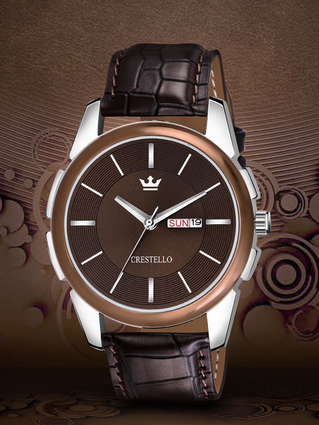 

CRESTELLO Men Brown Brass Dial & Brown Bracelet Style Straps Analogue Watch CR-GR010-BRWN