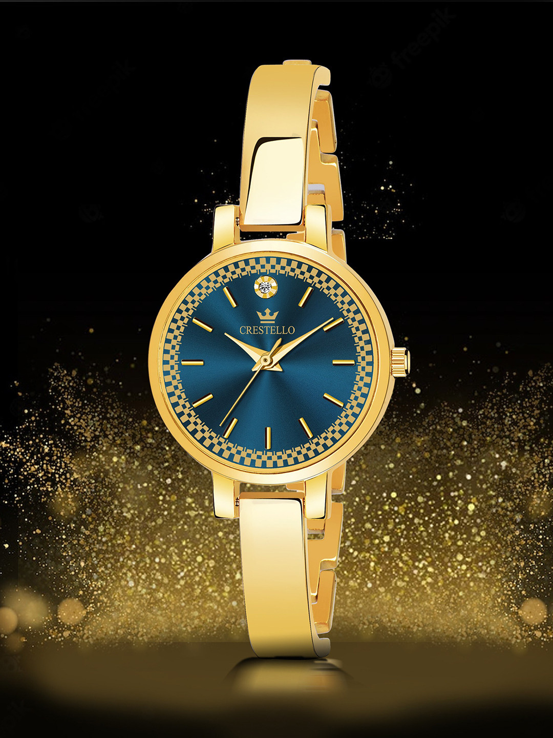 

CRESTELLO Women Blue Brass Dial & Gold Toned Bracelet Style Straps Analogue Watch CR-JWL112-BLUGLD