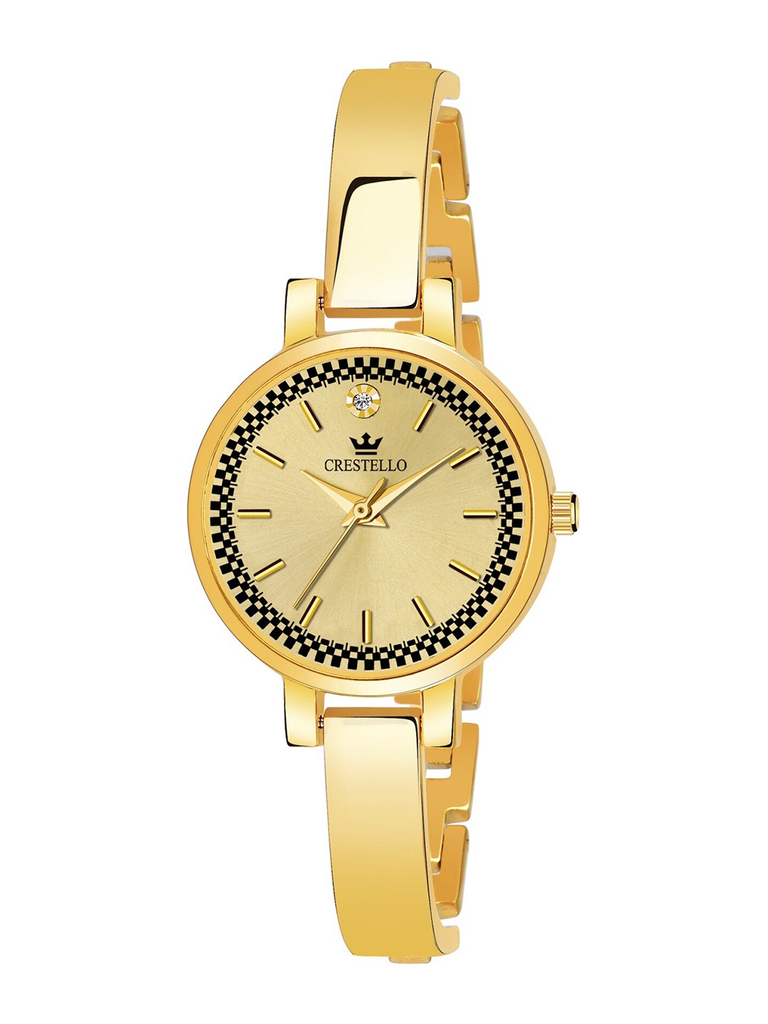

CRESTELLO Women Gold-Toned Brass Embellished Dial & Gold Toned Bracelet Style Straps Analogue Watch
