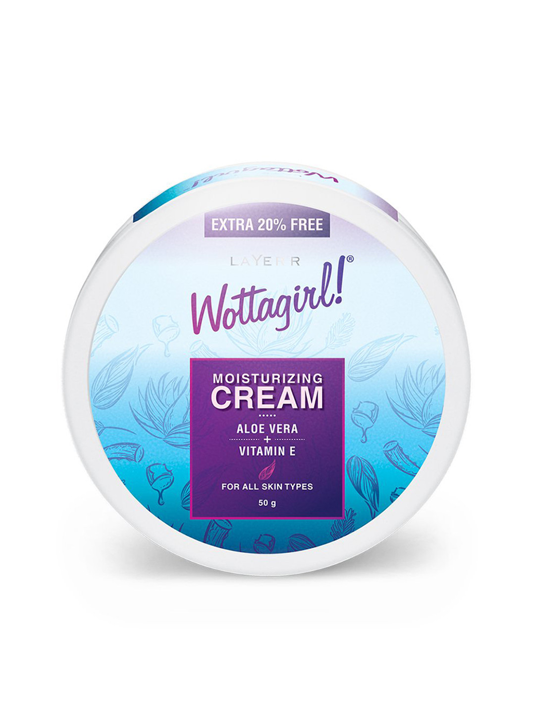 

Layerr Wottagirl Moisturizing Cream with Aloe Vera & Vitamin E for All Skin Types - 50 g, Blue