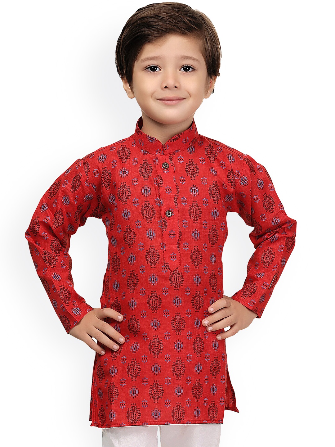 

KIDS FARM Boys Red Ethnic Motifs Printed Kurta with Pyjamas