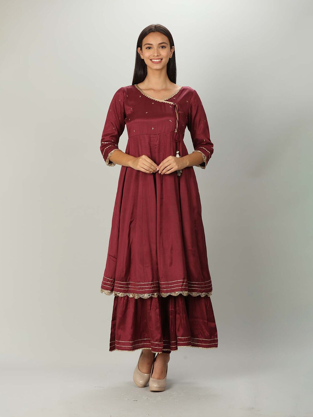 

Mustard Women Maroon Crepe Anarkali Kurta