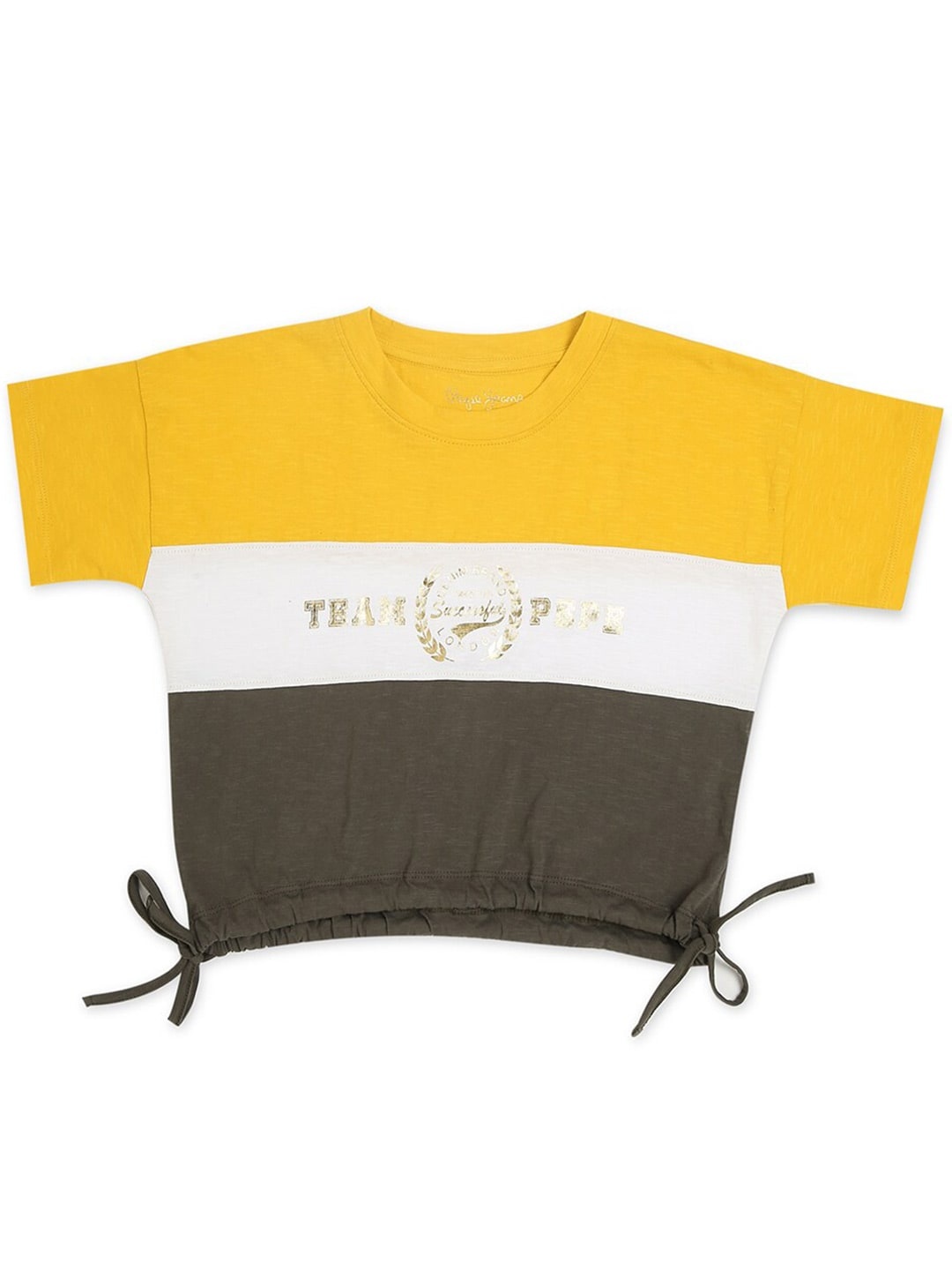 

Pepe Jeans Girls Yellow & White Printed Colour Block T-shirt