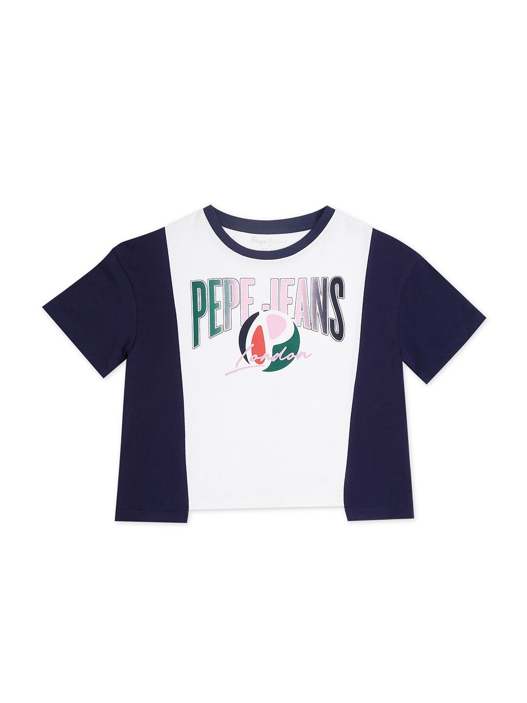 

Pepe Jeans Girls White & Black Colour Block T-shirt