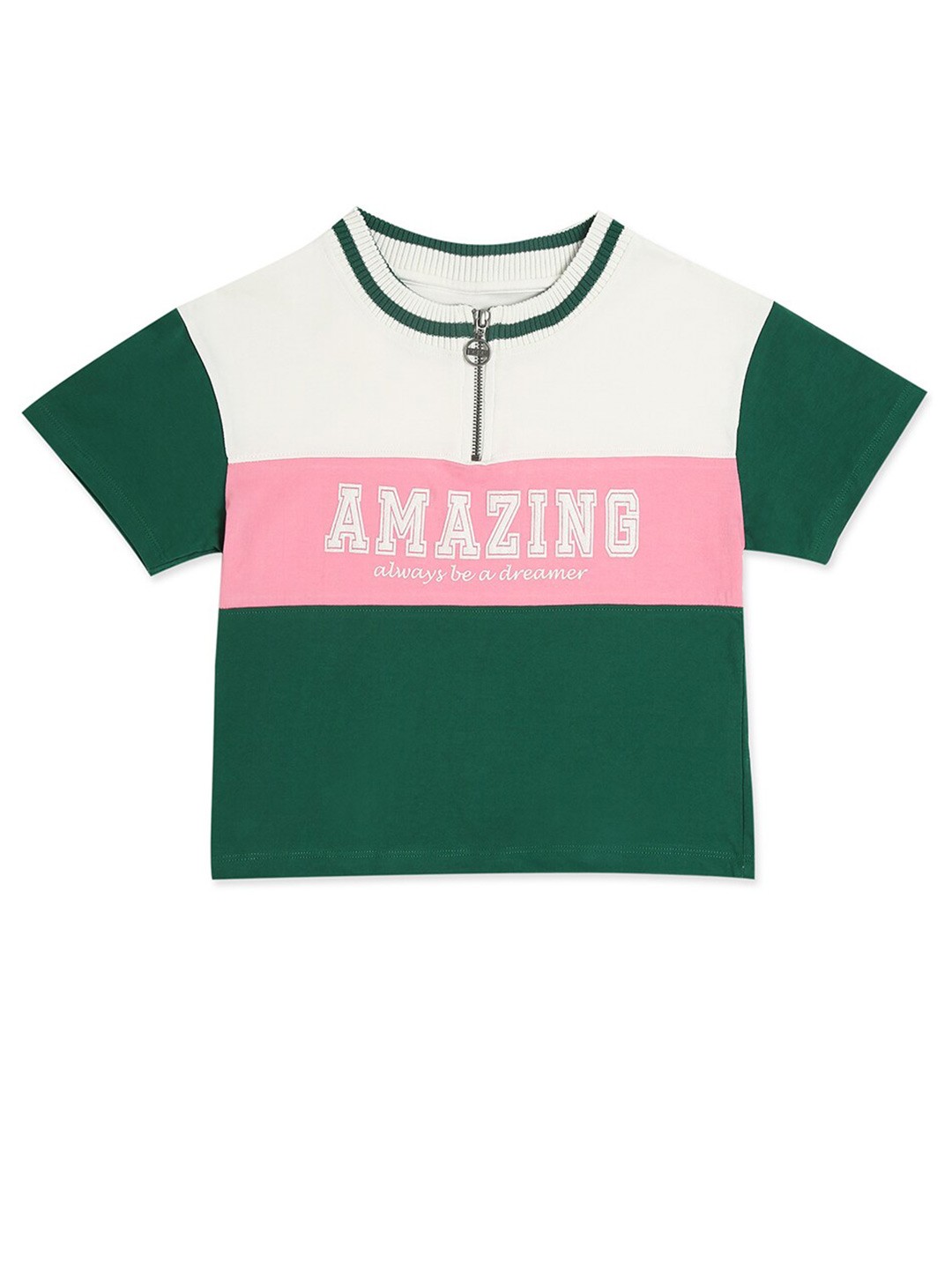 

Pepe Jeans Girls Green Colourblocked Henley Neck T-shirt