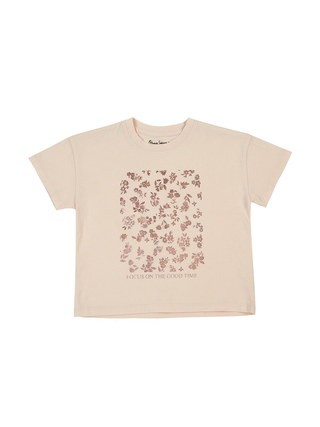 

Pepe Jeans Girls Peach-Coloured Floral Printed T-shirt