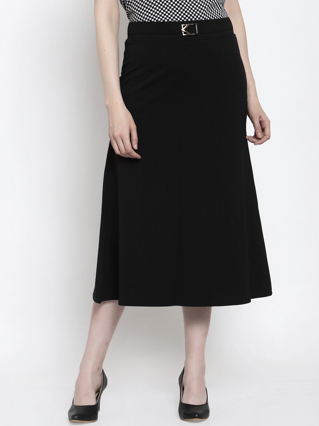 

Westwood Women Black Solid A-Line Midi Skirt