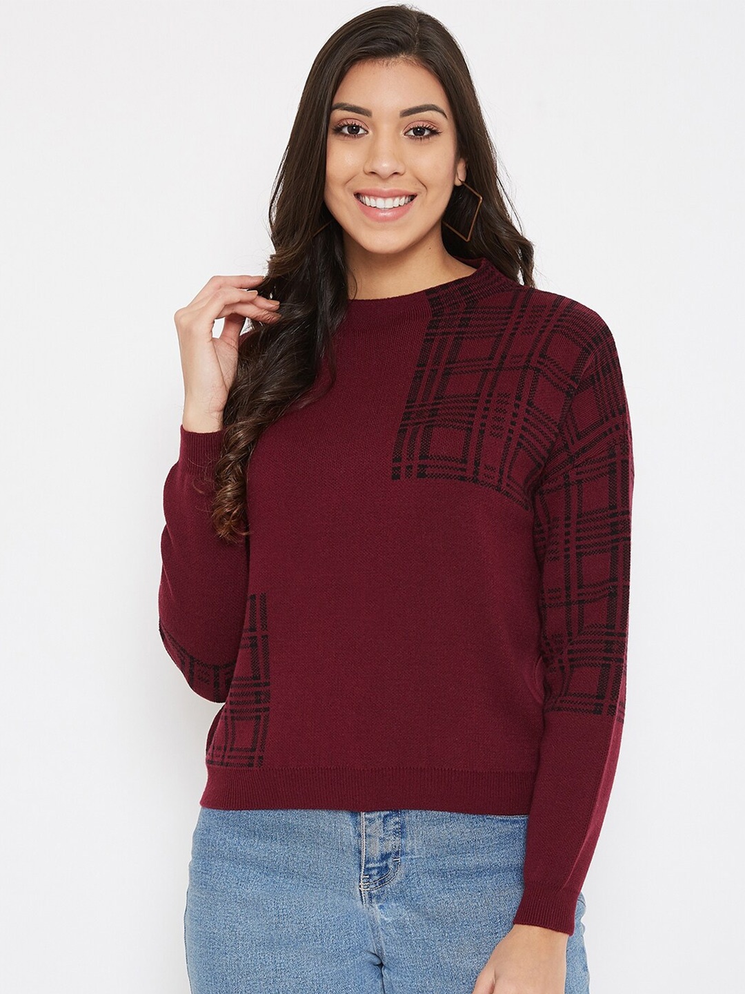 

Madame Women Maroon & ganache Printed Sweater Vest