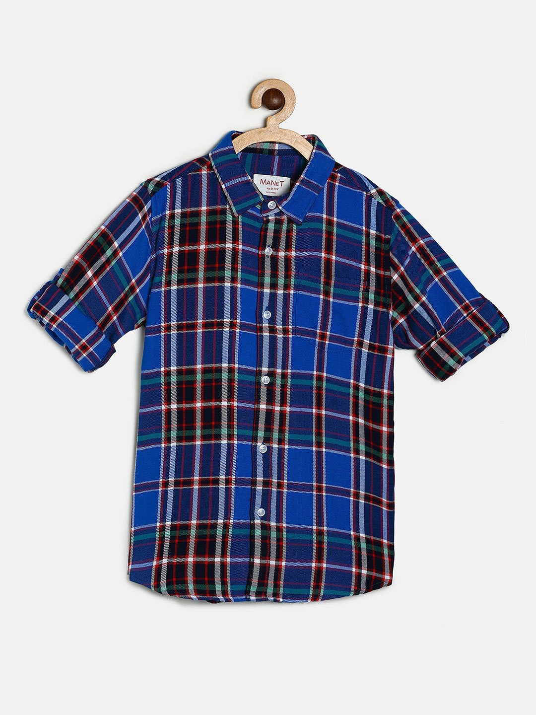 

MANET Boys Blue Classic Tartan Checks Checked Casual Shirt