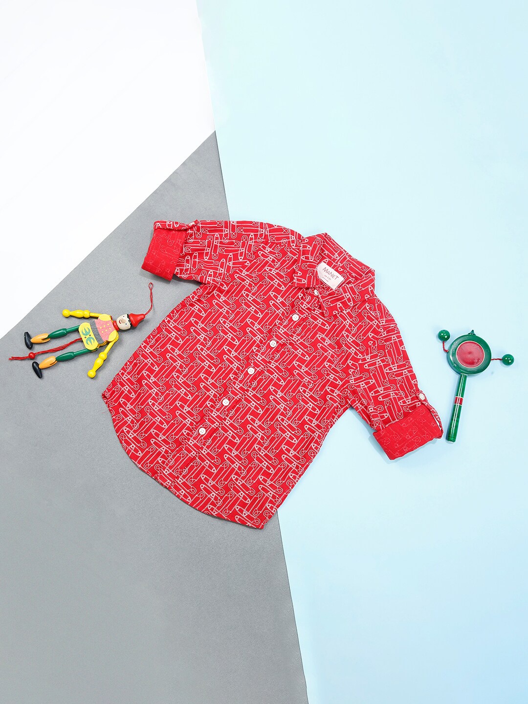 

MANET Kids Boys Red Classic Printed Full Sleeves Casual Shirt