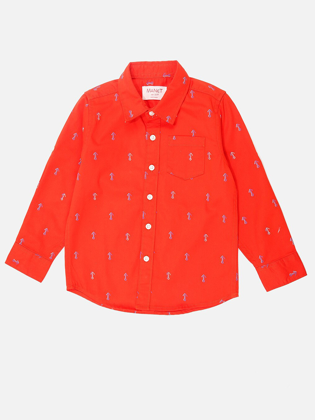 

MANET Kids Boys Orange Classic Arrow Printed Casual Shirt