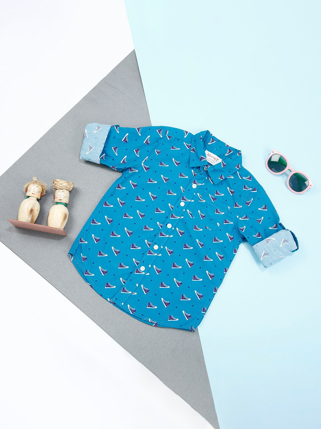 

MANET Boys Blue Classic Printed Casual Shirt