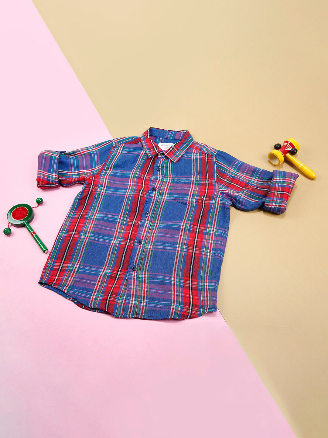 

MANET Boys Blue Classic Tartan Checks Casual Shirt