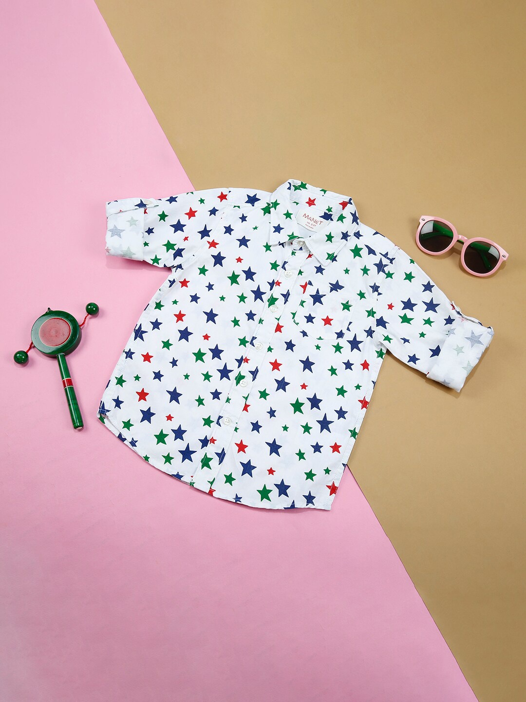 

MANET Boys White Classic Printed Casual Shirt