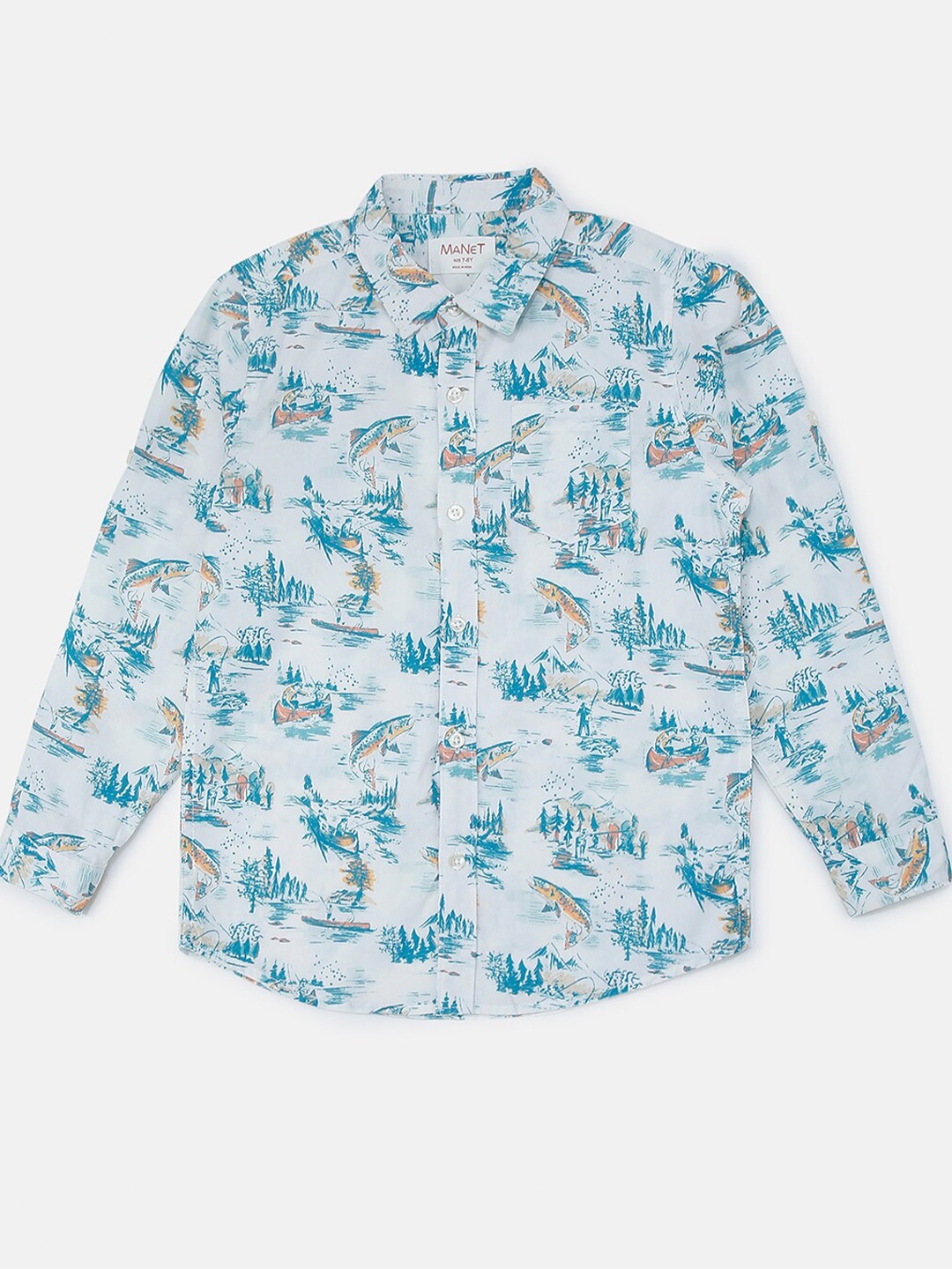 

MANET Boys White Classic Floral Printed Casual Shirt