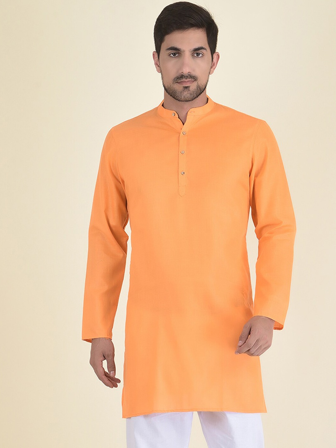 

DEYANN Men Orange Striped Kurta with Pyjamas