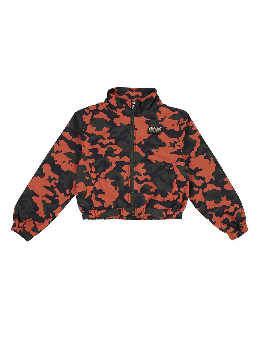 

Pepe Jeans Girls Black Orange Camouflage Crop Bomber Jacket